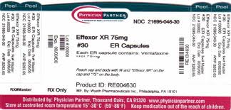 Effexor XR 75mg 20 Caps, venlafaxine